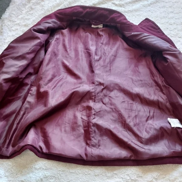 Burgandy Maroon Wine Lined Pea Coat Jacket Large Winter Dark Academia - Picture 6 of 12